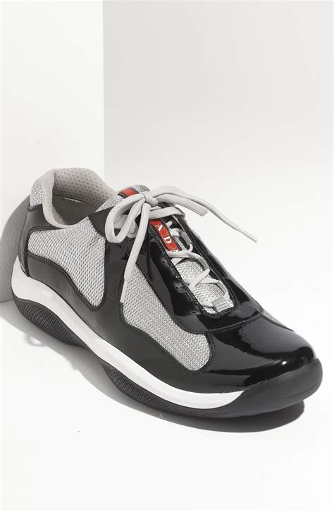 prada black patent and mesh sneakers|men's black patent leather sneakers.